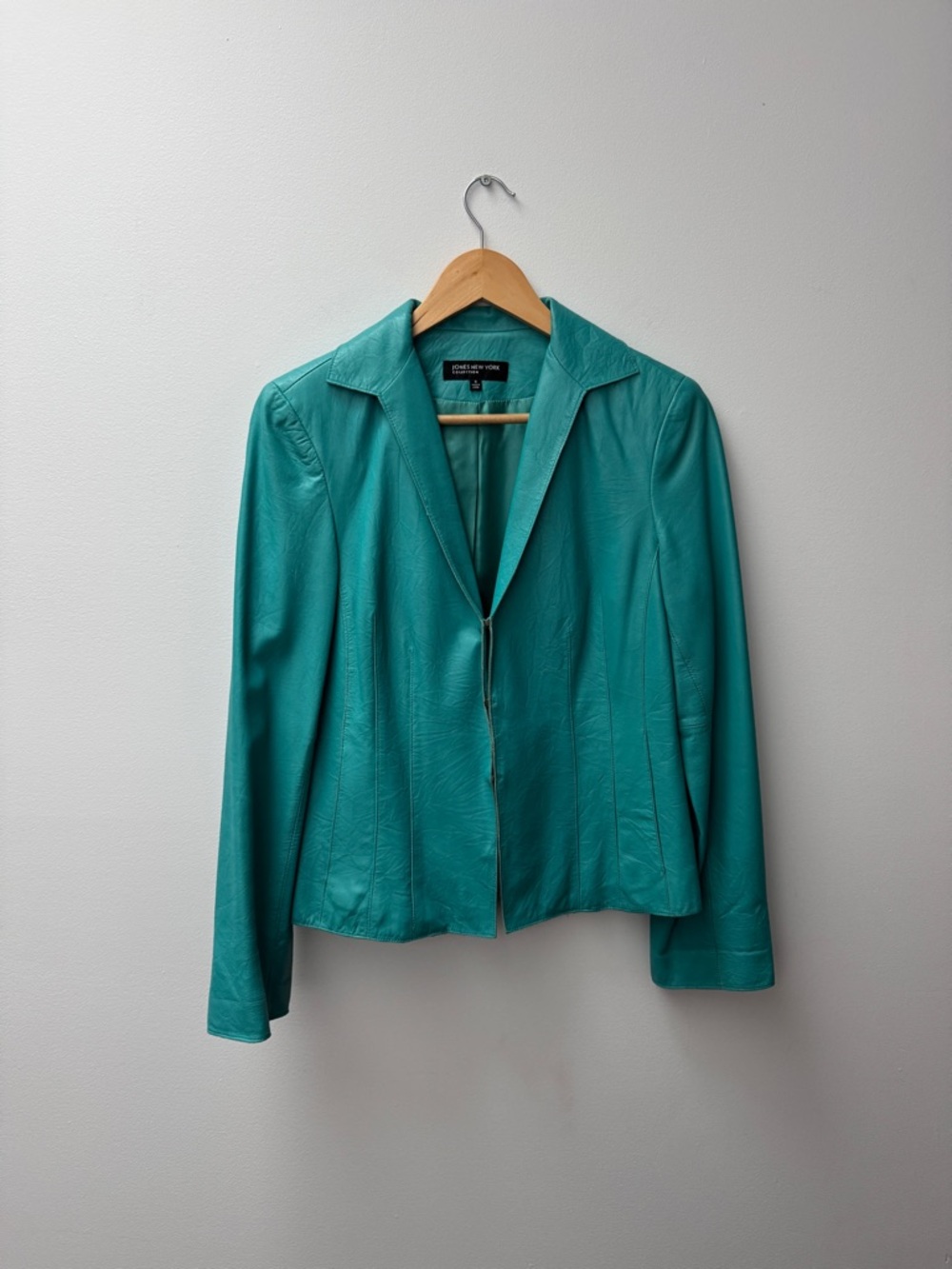Jones New York Teal Leather Blazer Jacket